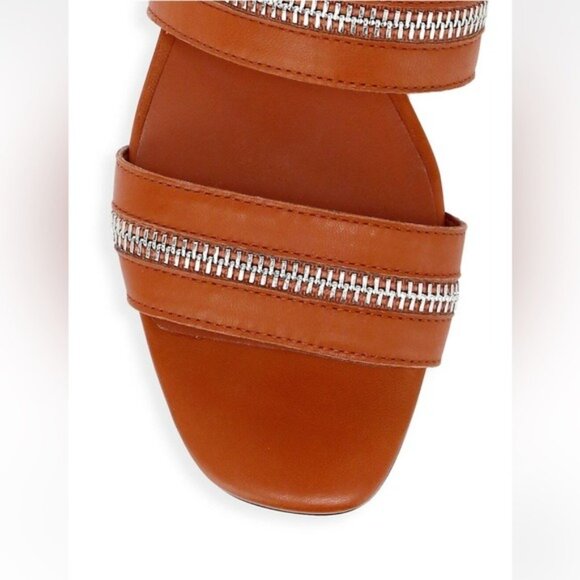 REBECCA MINKOFF Marciann Zipper Leather Slide Sandals in Acorn Size 6.5 - Picture 5 of 9